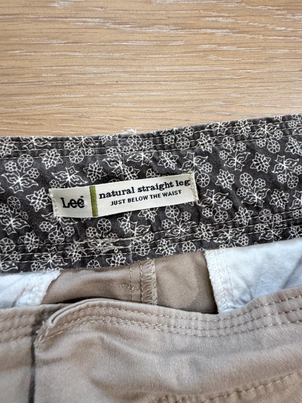 Lee Straight Leg Pants in Beige with Black Floral Waistband - Picture 3 of 5